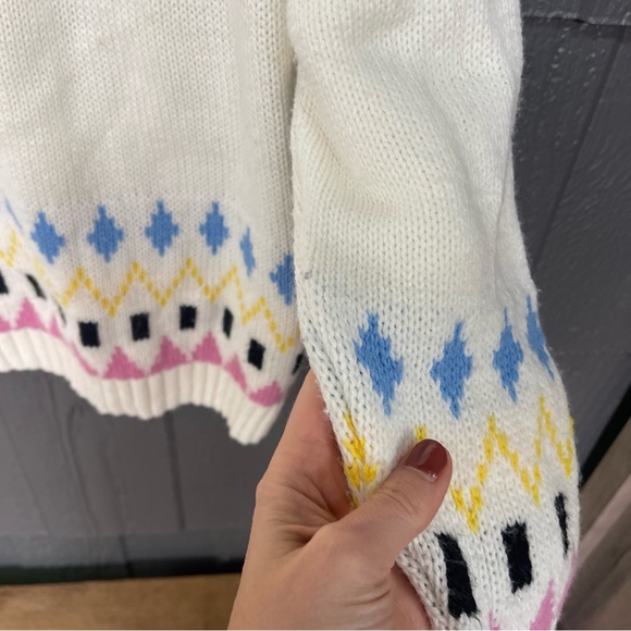 ASOS DESIGN ski pattern fairisle jumper crewneck cream pink yellow sweater - Picture 6 of 12